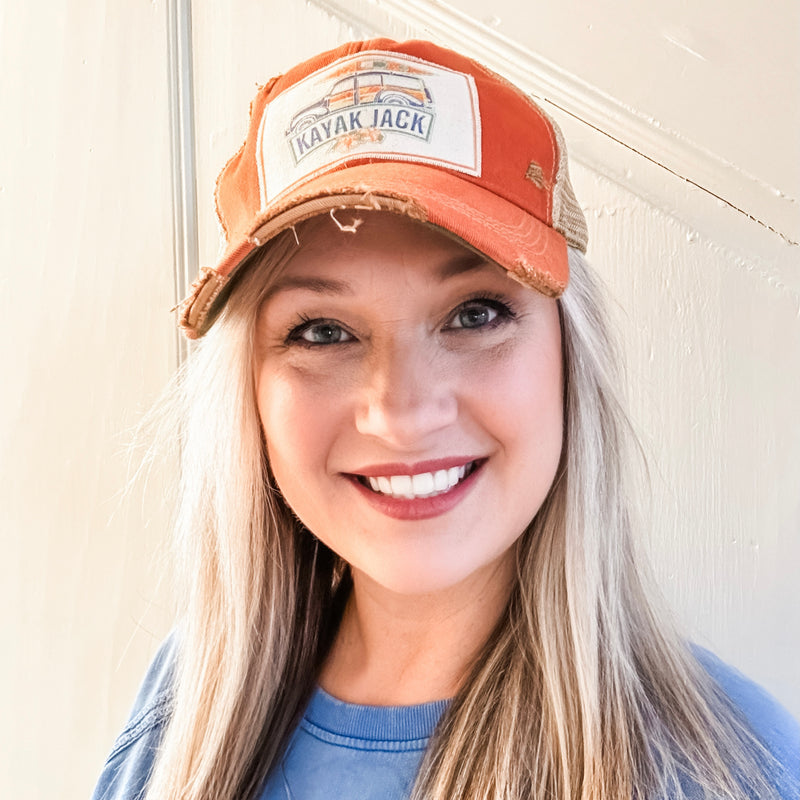 Orange Distressed Trucker Cap - Kayak Jack