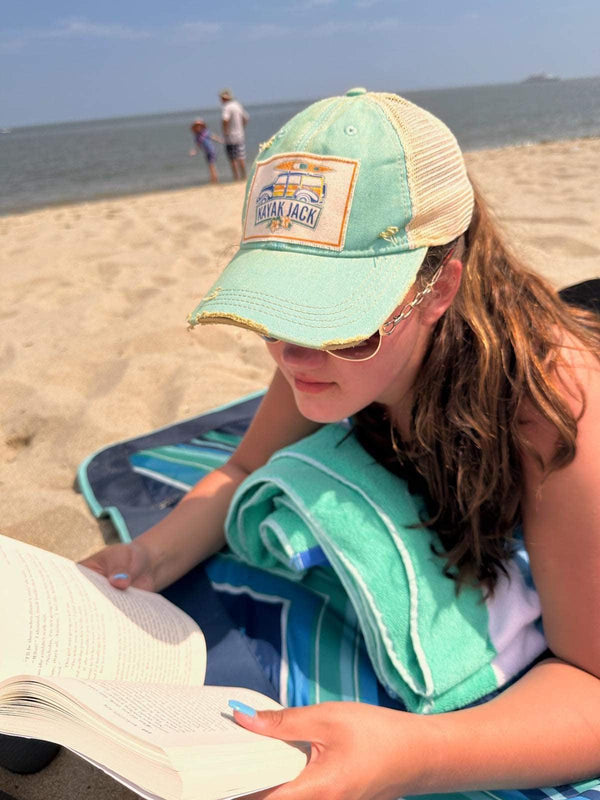 Teal Distressed Trucker Cap - Kayak Jack