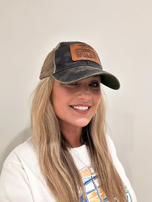 Navy Blue Camo Old Favorite Trucker Cap Hat - Kayak Jack