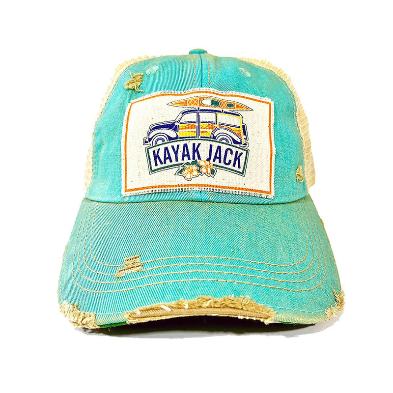 Teal Distressed Trucker Cap - Kayak Jack