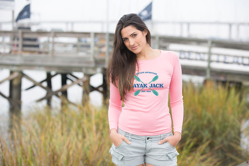 Women’s UPF SPF Long Sleeve Kayaking UV Sun Shirt Pink- Kayak Jack