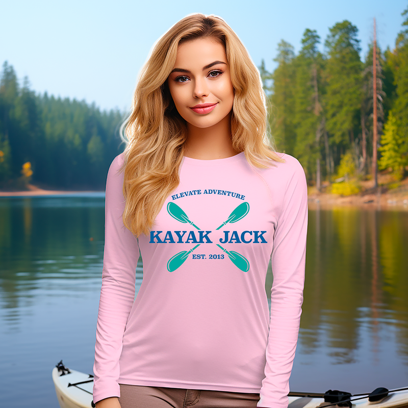 Women’s UPF SPF Long Sleeve Kayaking UV Sun Shirt Pink- Kayak Jack