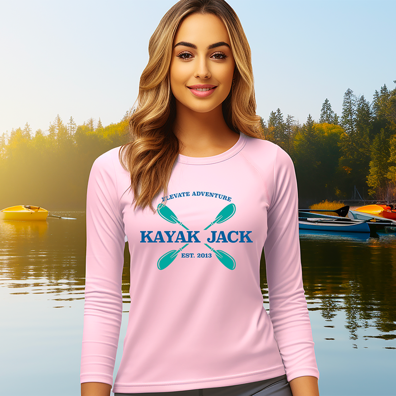 Women’s UPF SPF Long Sleeve Kayaking UV Sun Shirt Pink- Kayak Jack