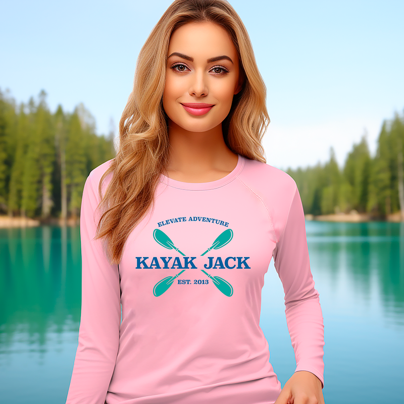 Women’s UPF SPF Long Sleeve Kayaking UV Sun Shirt Pink- Kayak Jack