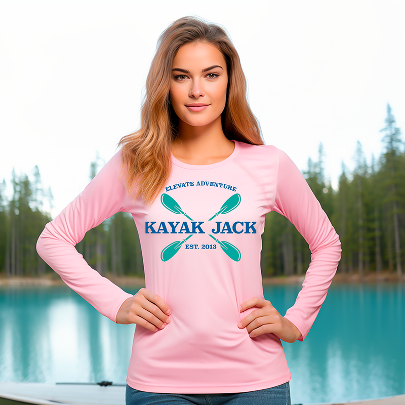 Women’s UPF SPF Long Sleeve Kayaking UV Sun Shirt Pink- Kayak Jack