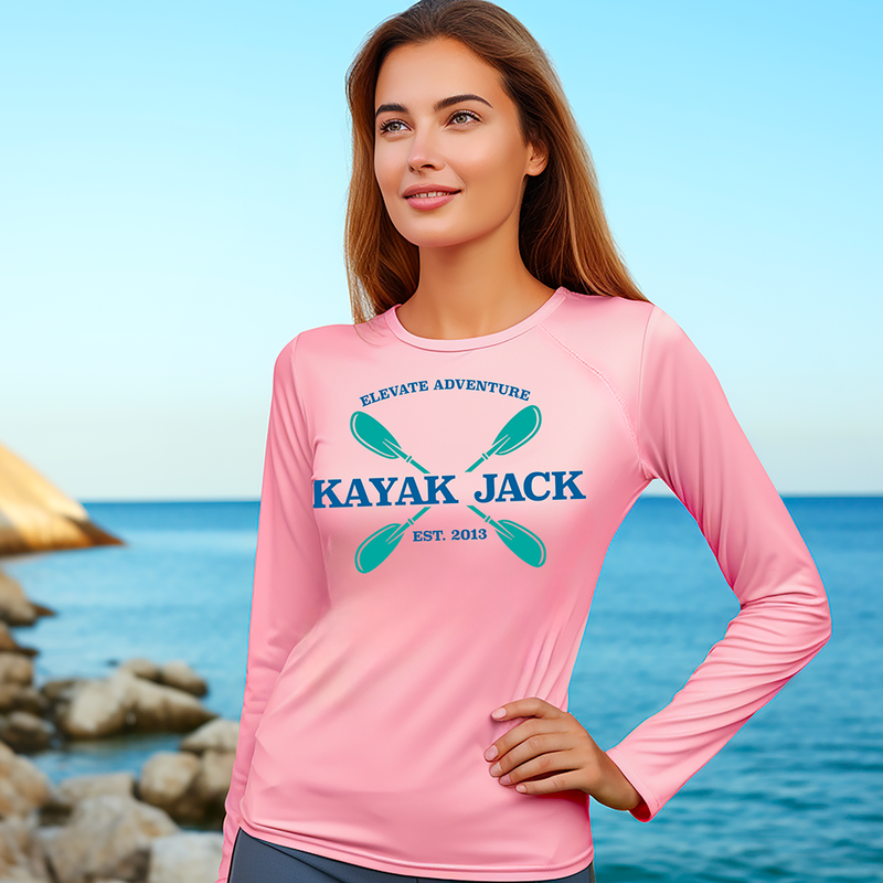 Women’s UPF SPF Long Sleeve Kayaking UV Sun Shirt Pink- Kayak Jack