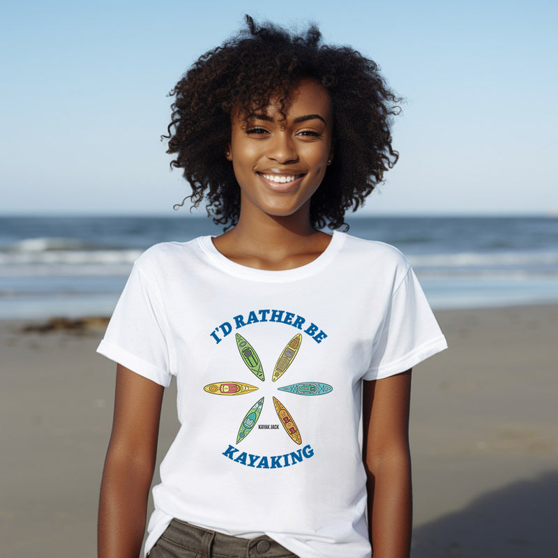 I'd Rather Be Kayaking Tee Shirt Unisex T-Shirt White - Kayak Jack