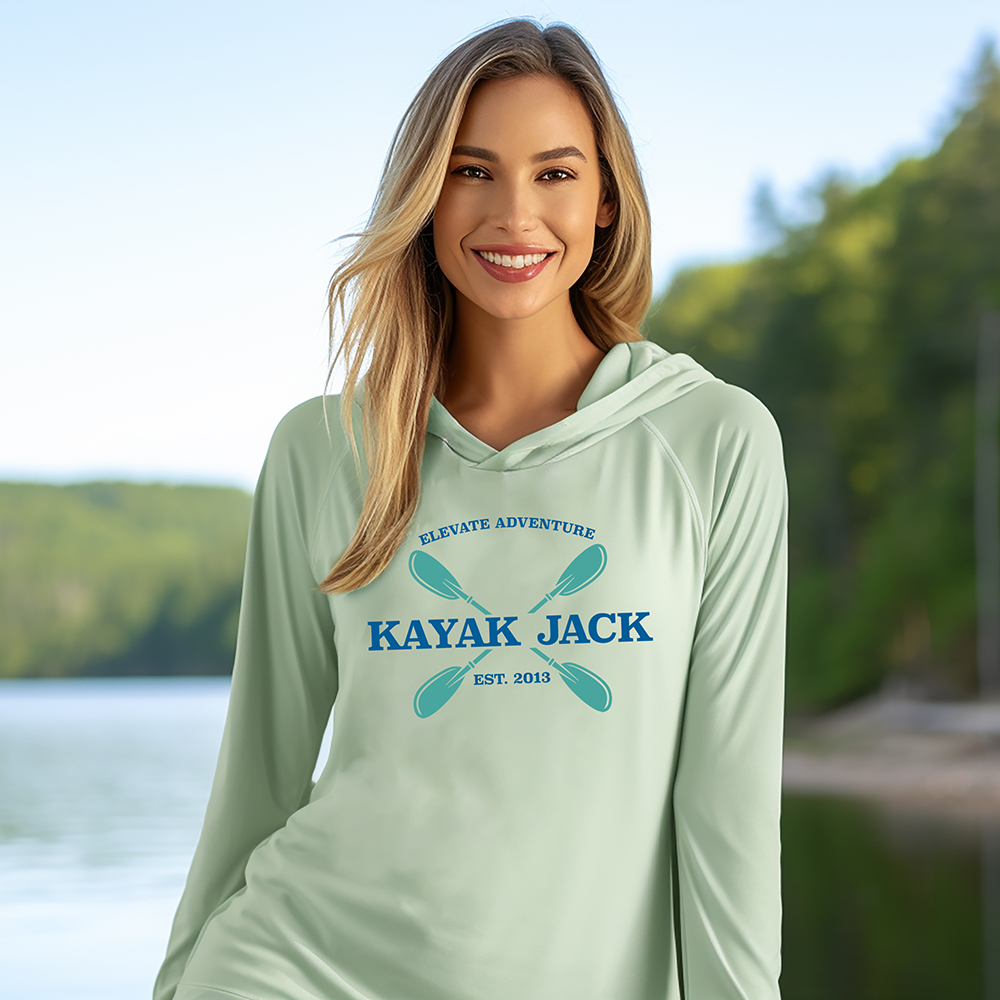 Men s UPF 50 Sun Protection Kayaking Hoodie in Green Kayak Jack