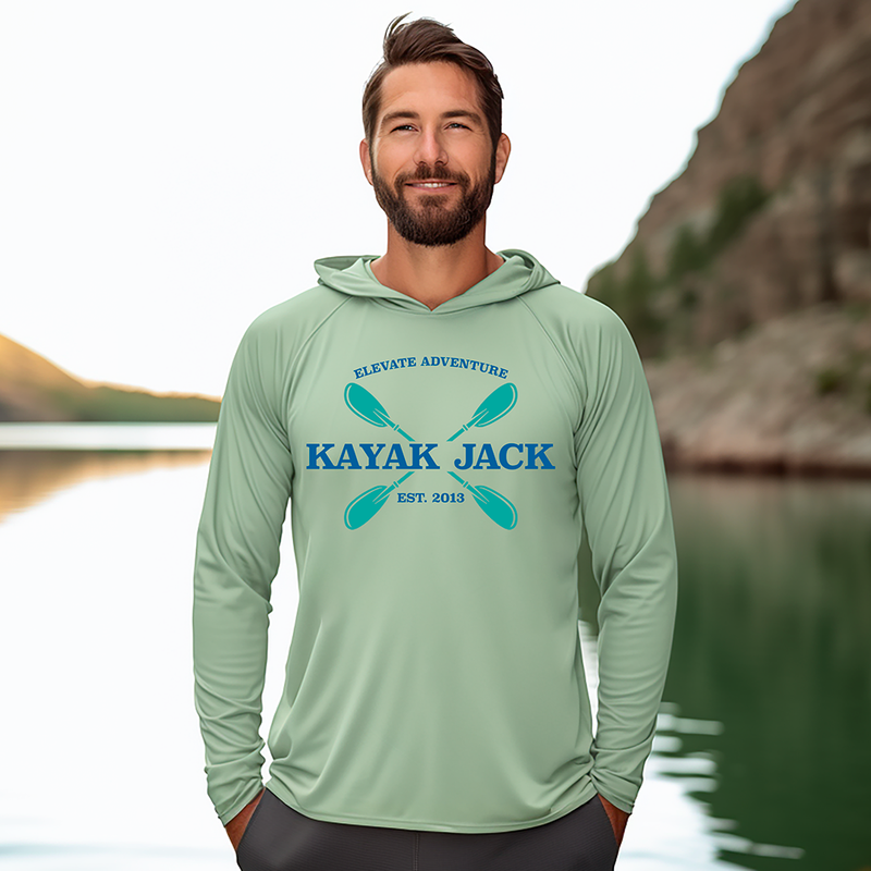 Men’s UPF 50 Sun Protection Kayaking Hoodie Shirt Sage - Kayak Jack