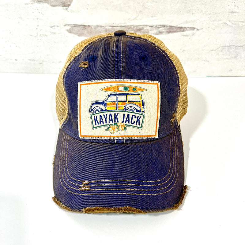 Royal Blue Distressed Trucker Cap Hat - Kayak Jack