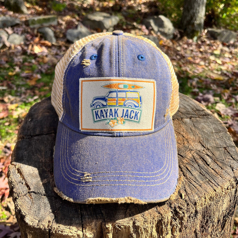 Royal Blue Distressed Trucker Cap Hat - Kayak Jack