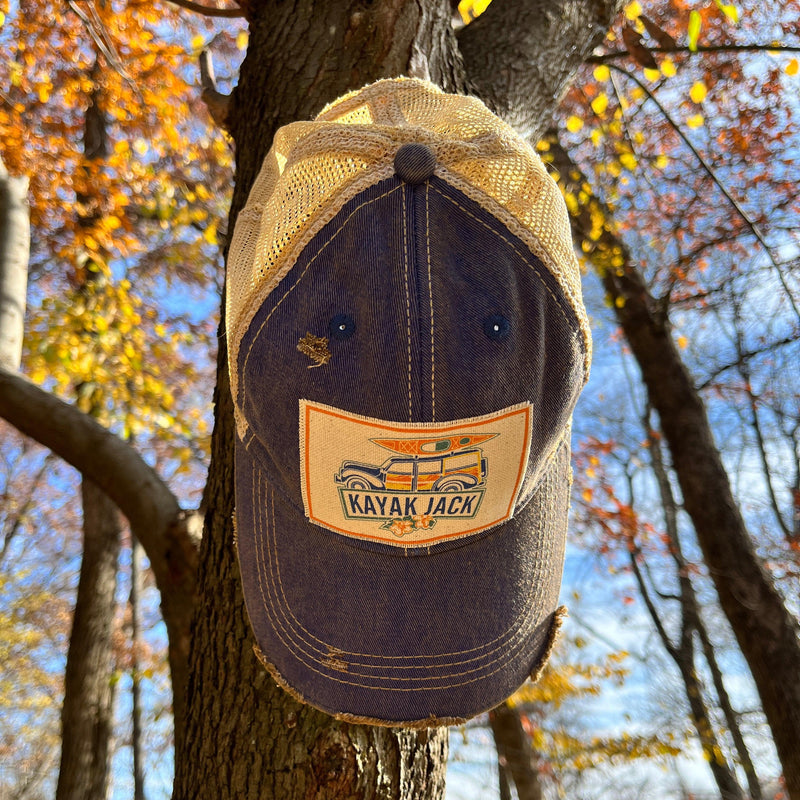 Royal Blue Distressed Trucker Cap Hat - Kayak Jack