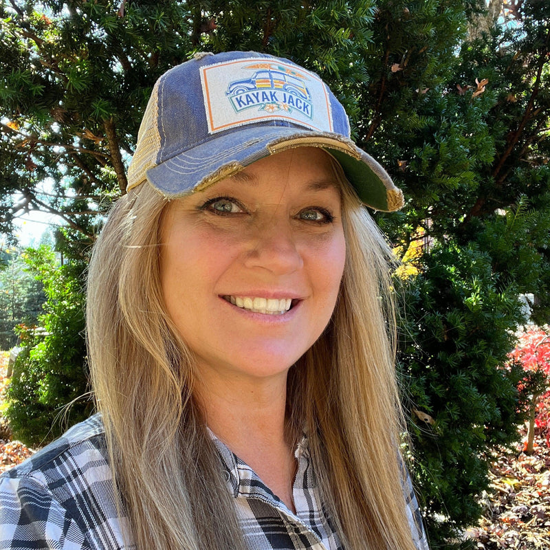 Royal Blue Distressed Trucker Cap Hat - Kayak Jack