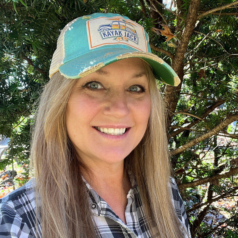 Teal Distressed Trucker Cap - Kayak Jack