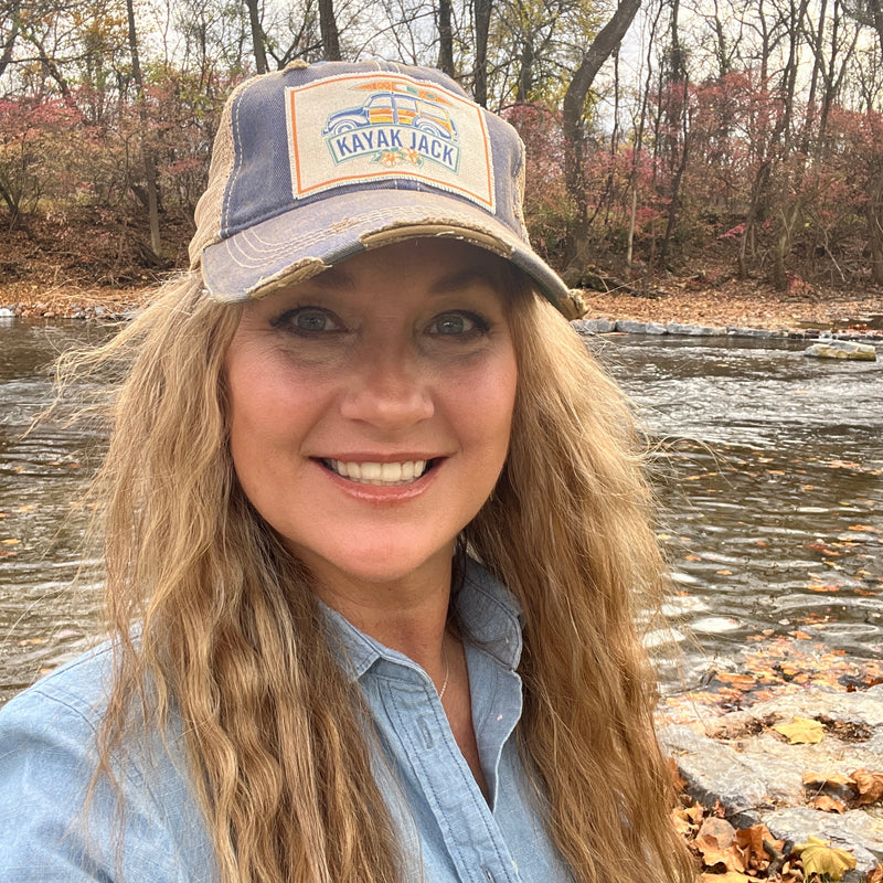 Royal Blue Distressed Trucker Cap Hat - Kayak Jack